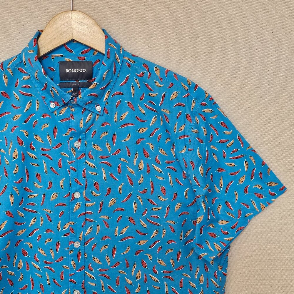 Bonobos Short Sleeve Hot Peppers Print Slim Fit Button Down L